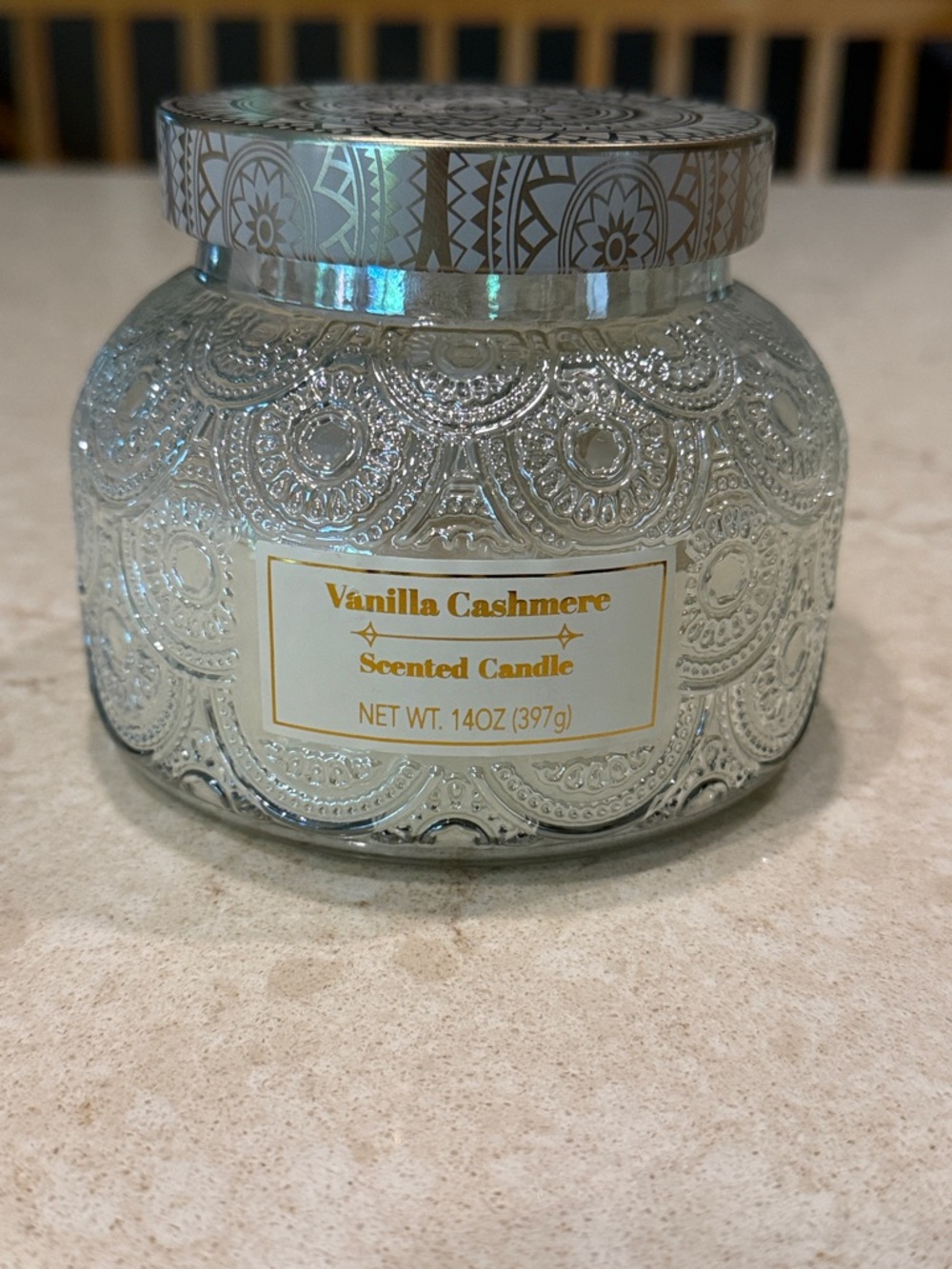NWT Vanilla Cashmere Scented Candle - Silver Decorative Jar